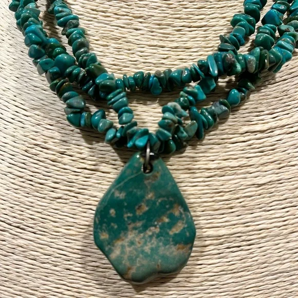 🔵LOVED GENUINE TURQUOISE VINTAGE STERLING SILVER PENDANT MULTI-STRAND NECKLACE - Picture 4 of 12